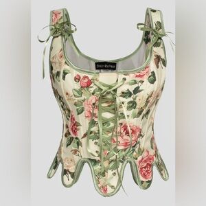 Scarlet Darkness Floral Corset Top Olive Green